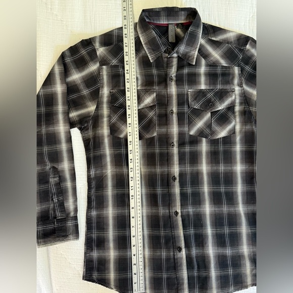 Burnside Men’s Plaid Button-Down Shirt Long Sleeve Western Black Gray - Picture 10 of 10